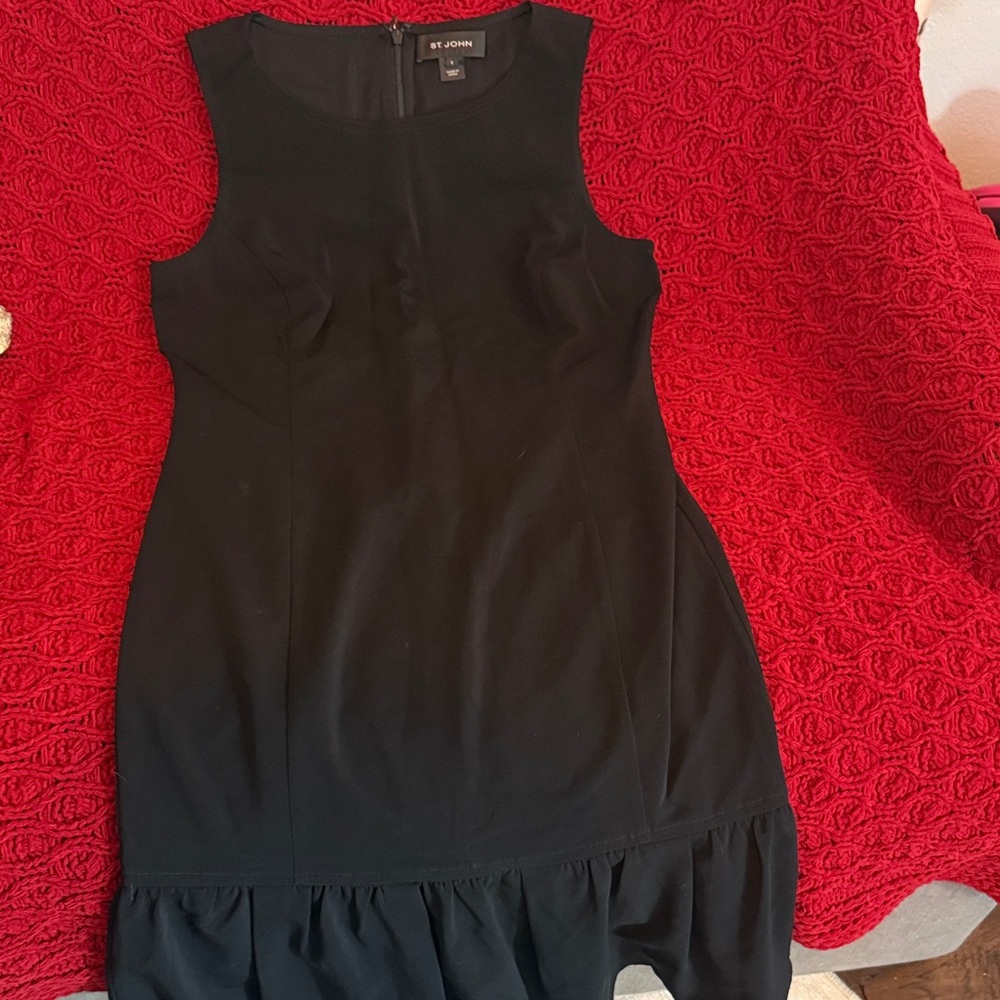 St. John Black Ruffle Hem Mini Dress